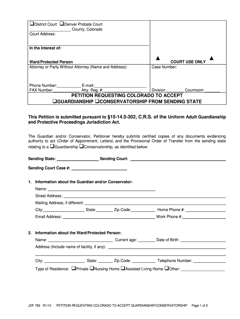 PETITION REQUESTING COLORADO to ACCEPT Courts State Co  Form