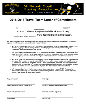 MYHA Travel Team Letter of Commitment  Form