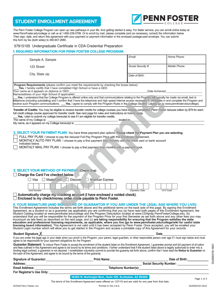 Penn Foster Enrollment Agreement Form