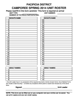 PACIFICIA DISTRICT CAMPOREE SPRING UNIT ROSTER  Form