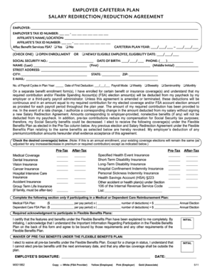 Employer Cafeteria Plan Salary Redirectionreduction Agreement  Form