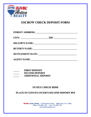 Escrow Check Deposit Form REMAX Action Forms