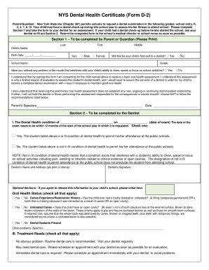 School Dental Form Ny