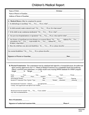 Children&#039;s Medical Report  Form