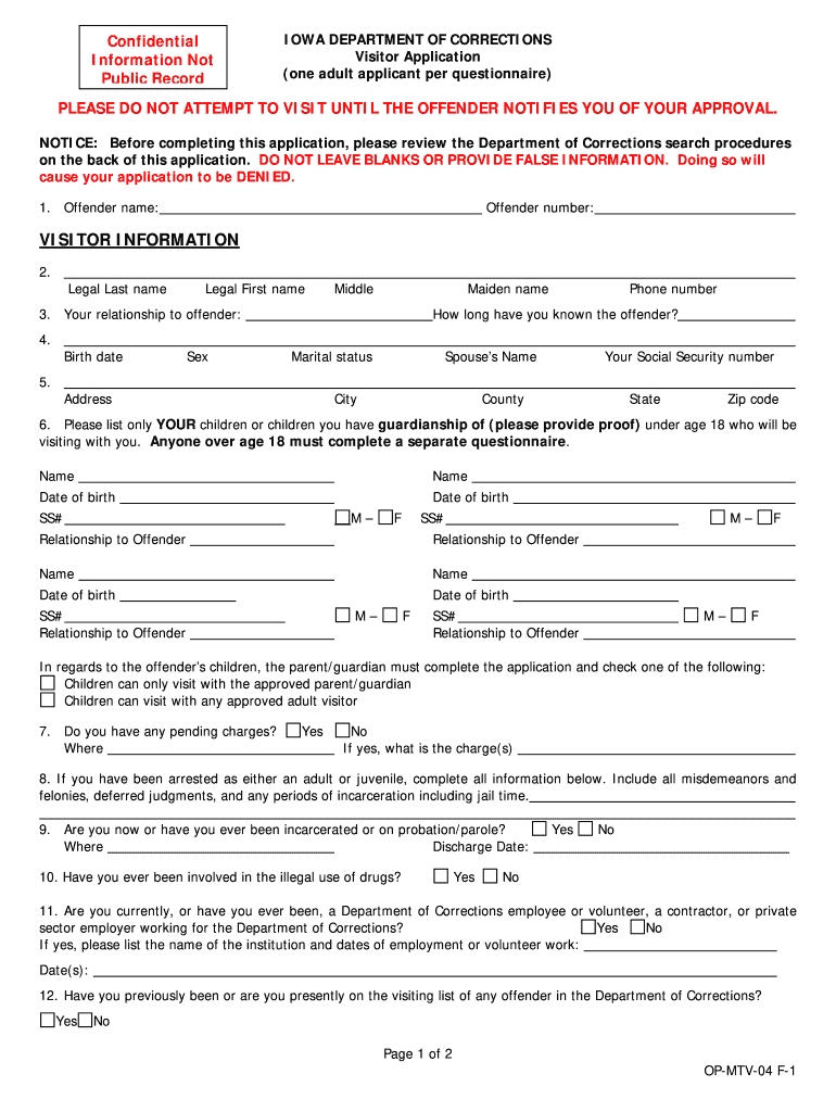  Visiting Iowa DOC Application 2014