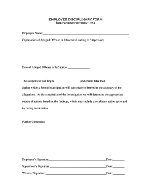 EMPLOYEE DISCIPLINARY FORM Suspension Without Pay