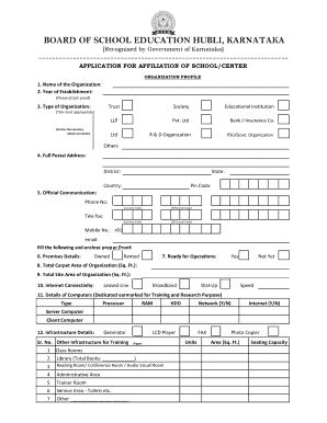 Board of School Education Hubli Karnataka  Form