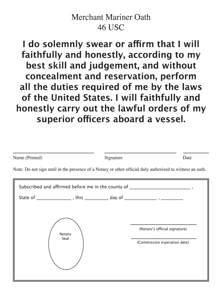 Merchant Mariner Oath Printable