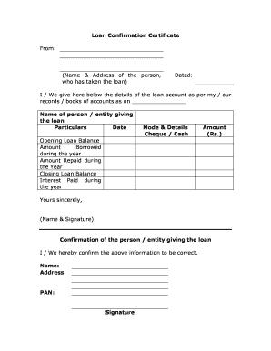 Loan Confirmation Letter  Form