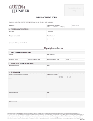 ID Replacement Form University of Guelph Humber