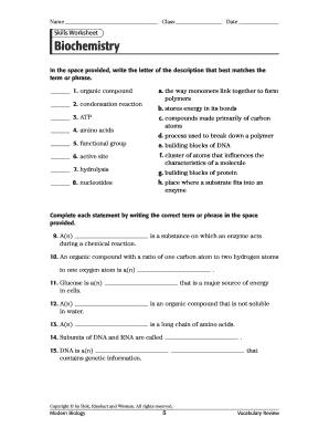 Biochemistry Skills Worksheet Answers  Form