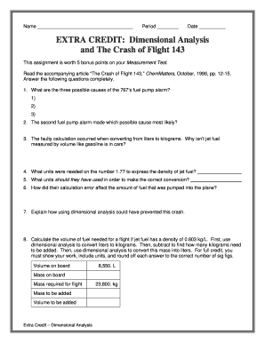 Dimensional Analysis and the Crash of Flight 143 Answer Key  Form