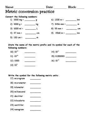 Metric Conversion Practice  Form