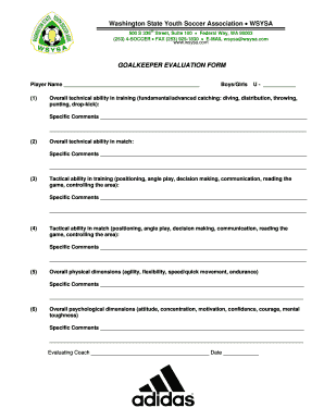 Goalkeeper Evaluation Form