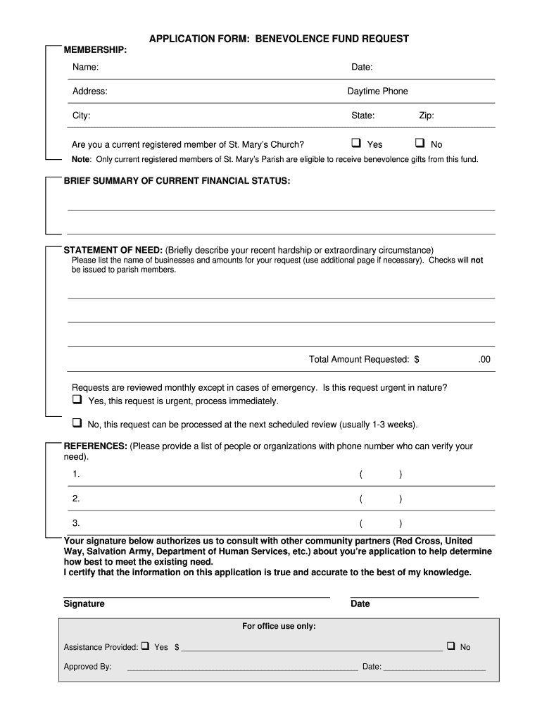 BENEVOLENCE FUND REQUEST APPLICATION March2007 Stmaryswinona  Form