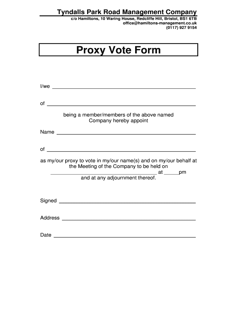 Proxy Vote Form Hamiltons Managementcouk Hamiltons Management Co