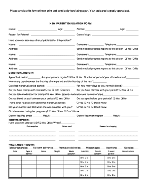 NEW PATIENT EVALUATION FORM IVF