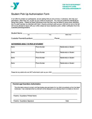 Student Pick Up Authorization Form