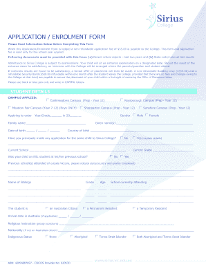 Sirius College Enrolment  Form