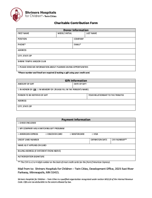 Shriners Hospital Printable Donation Form