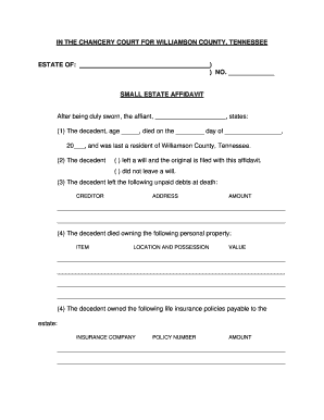 Tennessee Small Estate Affidavit Form PDF