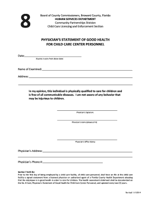 Statement of Health  Form