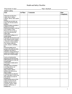 Health and Safety Checklist Classroom or Area Date Coscorm Train  Form