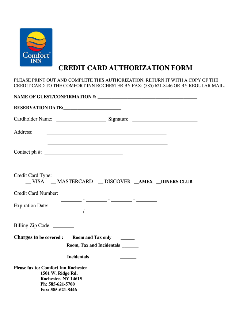 Restration Form for Comfort Inn Denver East