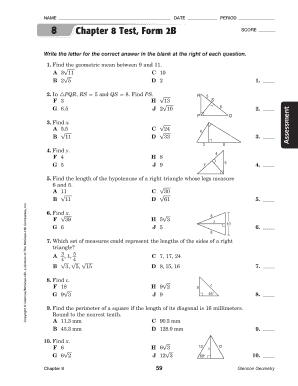 Chapter 8 Test Form 2b Answer Key