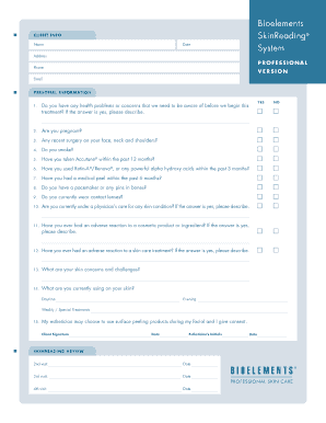 Bioelements Skin Reading Form Sp715