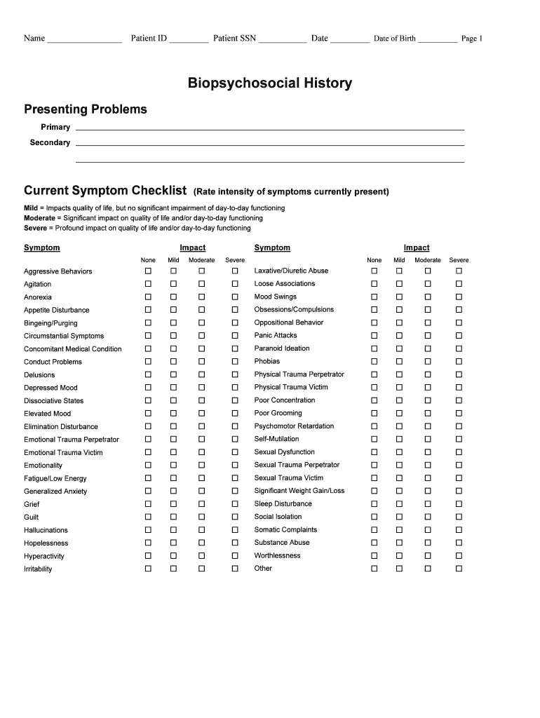 Biopsychosocial History Form Peace of Mind Inc