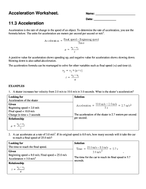 Acceleration Worksheet  Form