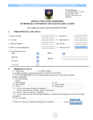 Bindura University Online Application  Form