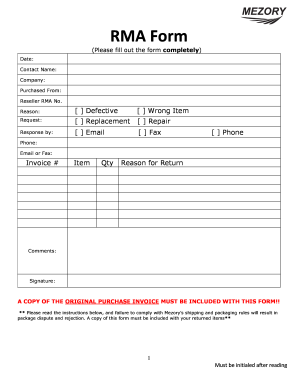 Rma Form