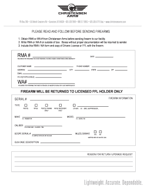 RMA Returns Downloadable Form Christensen Arms