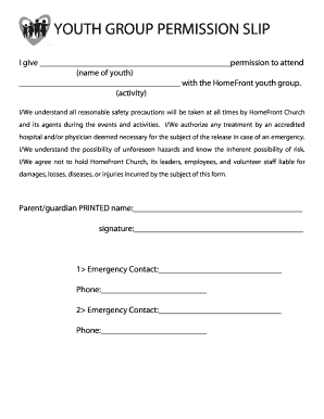 YOUTH GROUP PERMISSION SLIPdoc Homefrontchurch  Form