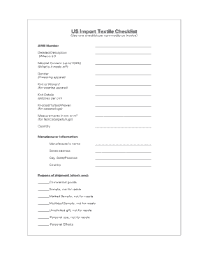 Us Import Textile Checklist  Form