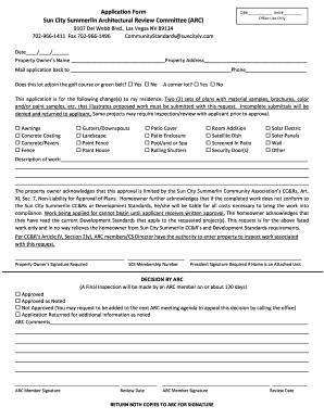 Application Form Sun City Summerlin Architectural Office