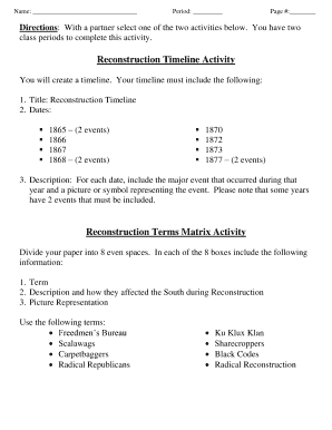 Reconstruction Timeline Sort Answer Key  Form