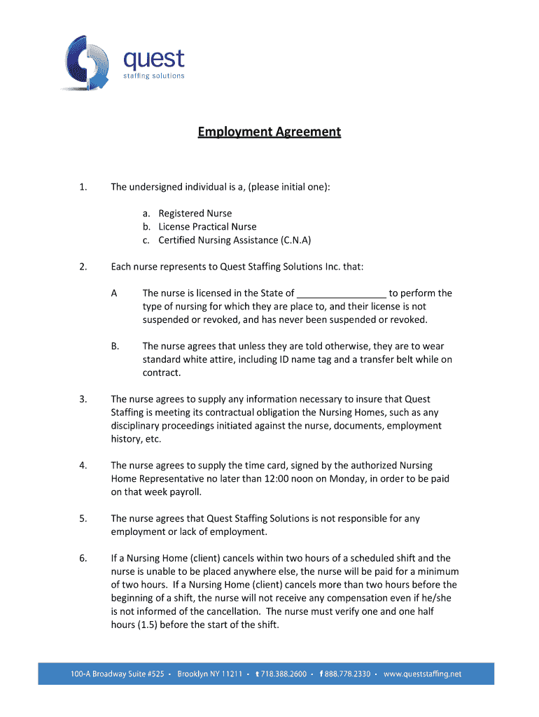 SAMPLE NURSE AGREEMENT between NURSING AGENCY and a SELF EMPLOYED NURSE CONTRACTORdoc  Form