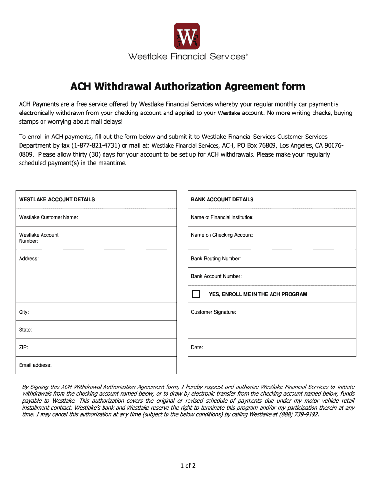 Ach Withdrawal Authorization Form