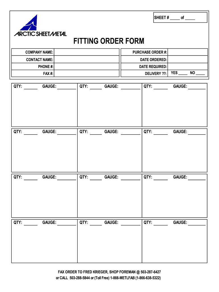 Sheet Metal Fitting Order Form: get and sign the form in seconds