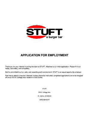 APPLICATION for EMPLOYMENT Stuft Burger Bar  Form