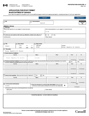 Application for a Study Permit Made Outside of Canada  Form