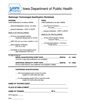 Radiologic Technologist Qualification Worksheet  Form