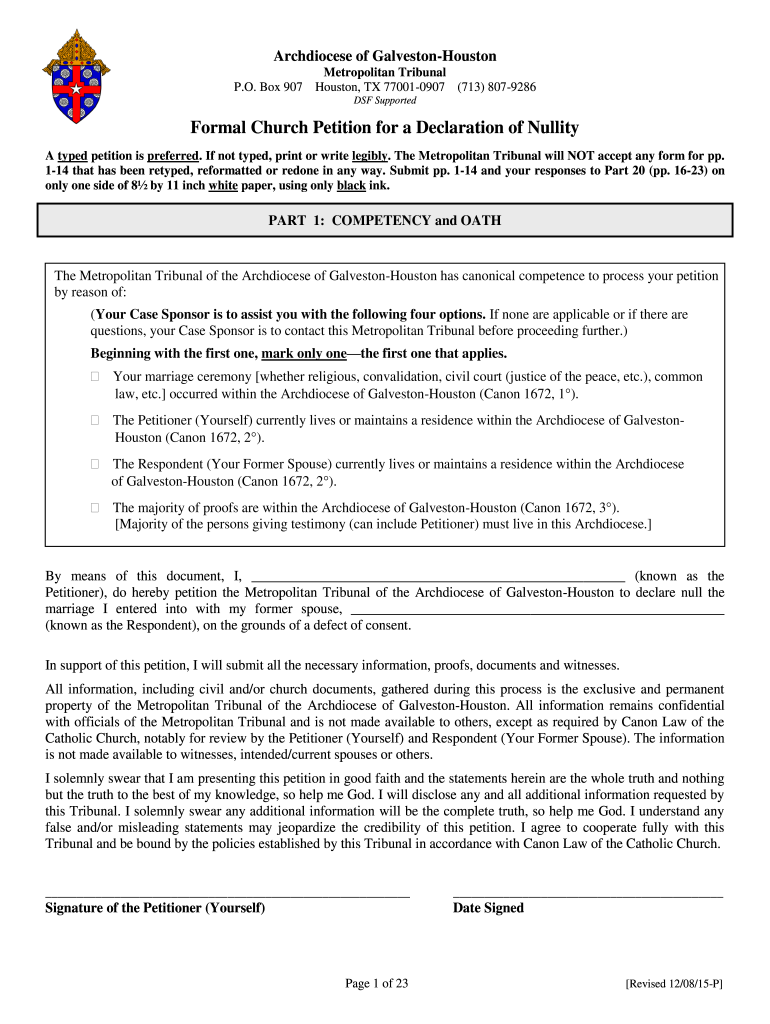  DSF Supported Formal Church Petition for a Declaration of Archgh 2015