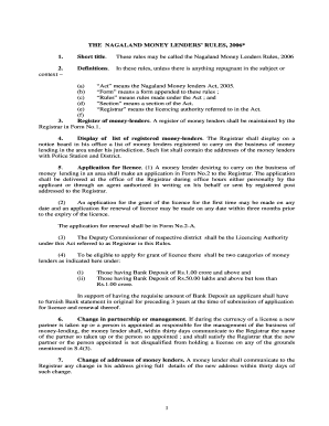 Nagaland Money Lenders Act  Form