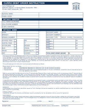 Curro Debit Order Form 2013