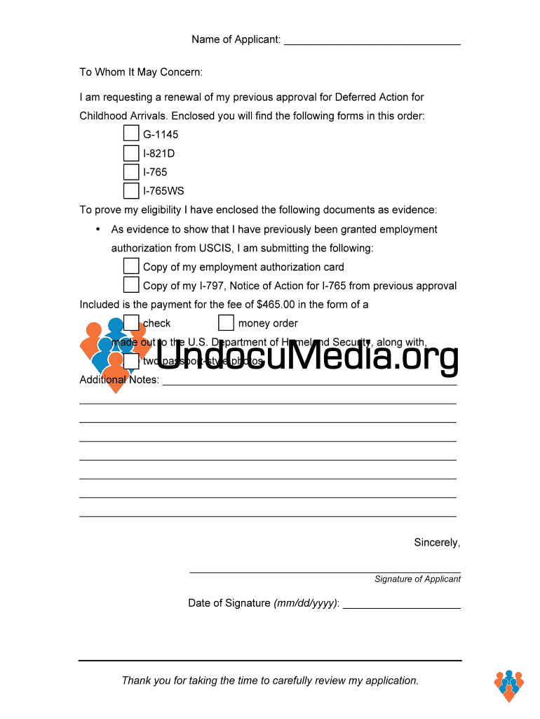 Daca Renewal Cover Letter  Form