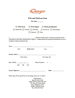 W2G and WinLoss Form Osage Casinos